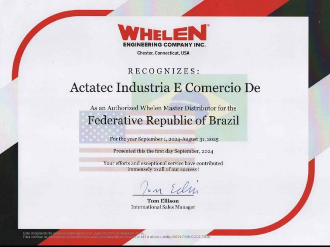 Certificado Whelen para a Actatec Industria